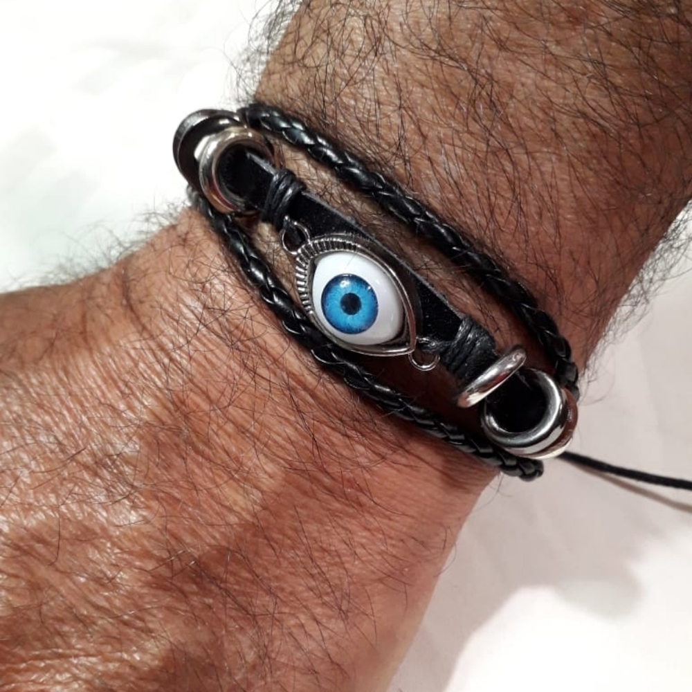 Blue EYE BALL Leather Wristband Bracelet